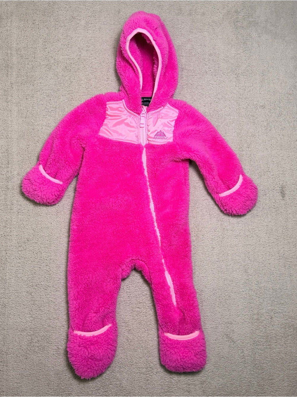 Snozu Infant Baby Girl Pink Sherpa Fleece Snowsuit Bunting One Piece Size 9/12M